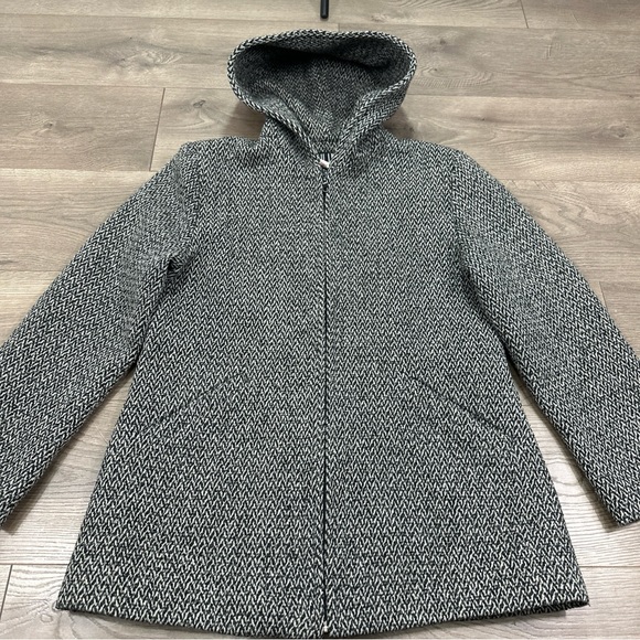 Vintage Paul Levy Wool Hooded Jacket Coat Full Zip Grey Black Herringbone Small - Picture 6 of 10